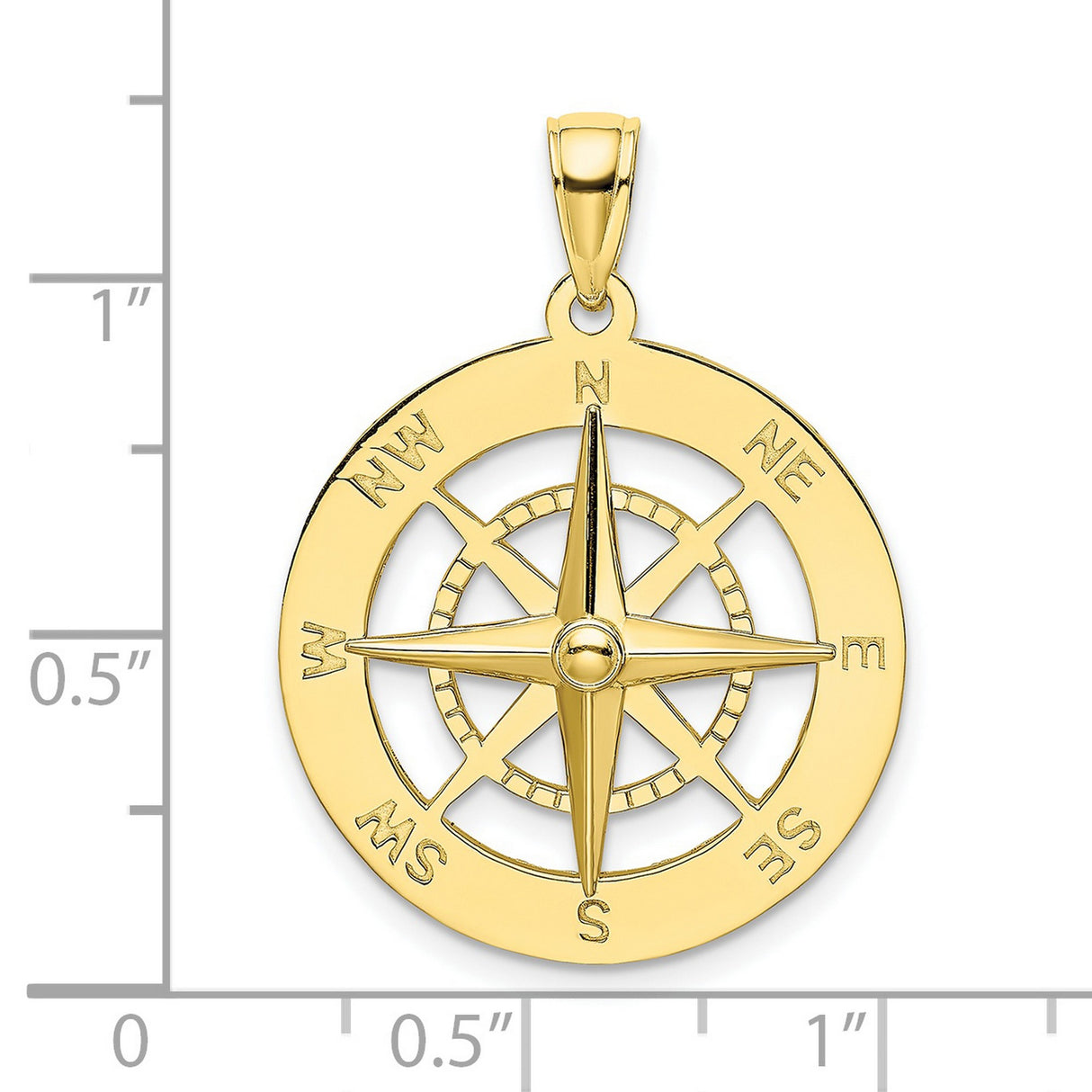 10k Yellow Gold Compass Pendant, Nautical Explorer Design Symbolizing Guidance and Direction