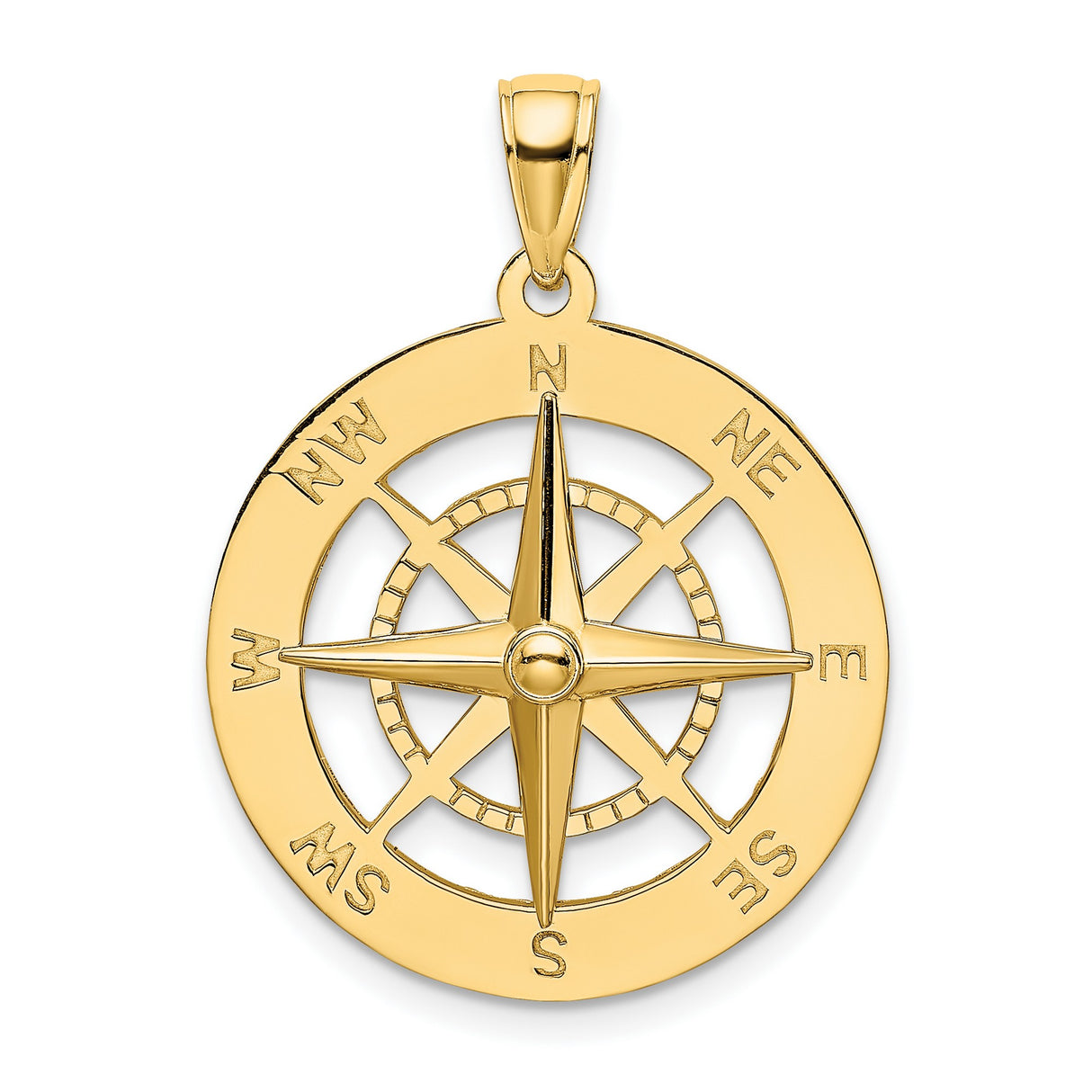 10k Yellow Gold Compass Pendant, Nautical Explorer Design Symbolizing Guidance and Direction
