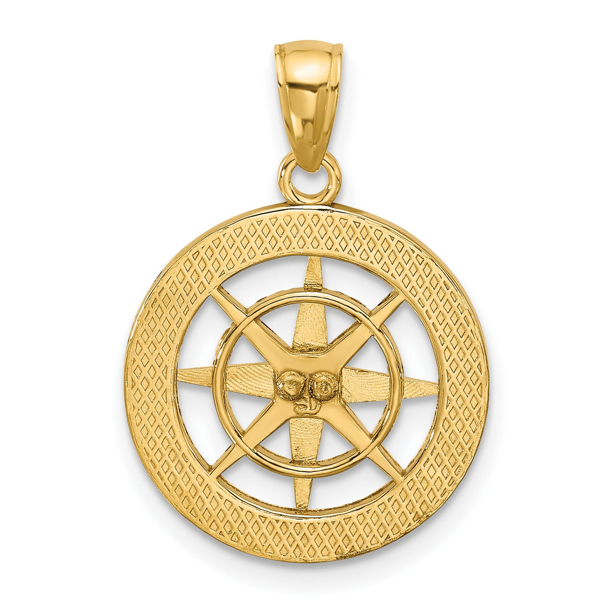 10k Yellow Gold Compass Pendant with Detailed Compass Rose, Nautical Travel Symbol, Unisex Charm