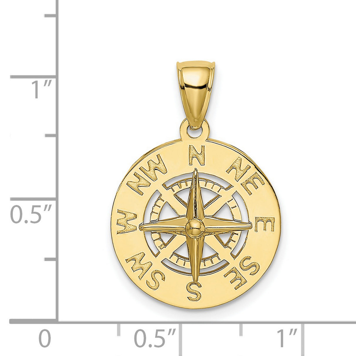 10k Yellow Gold Compass Pendant with Detailed Compass Rose, Nautical Travel Symbol, Unisex Charm