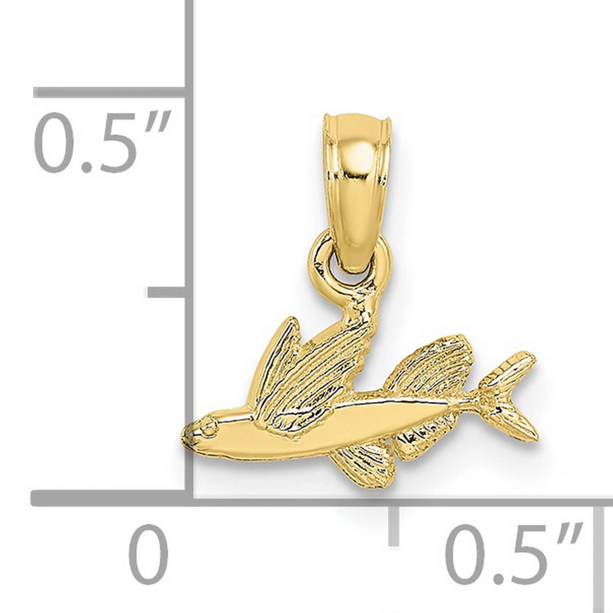 10k Yellow Gold Flying Fish Pendant, Detailed Ocean Animal, Nautical Style for Women or Unisex Wear