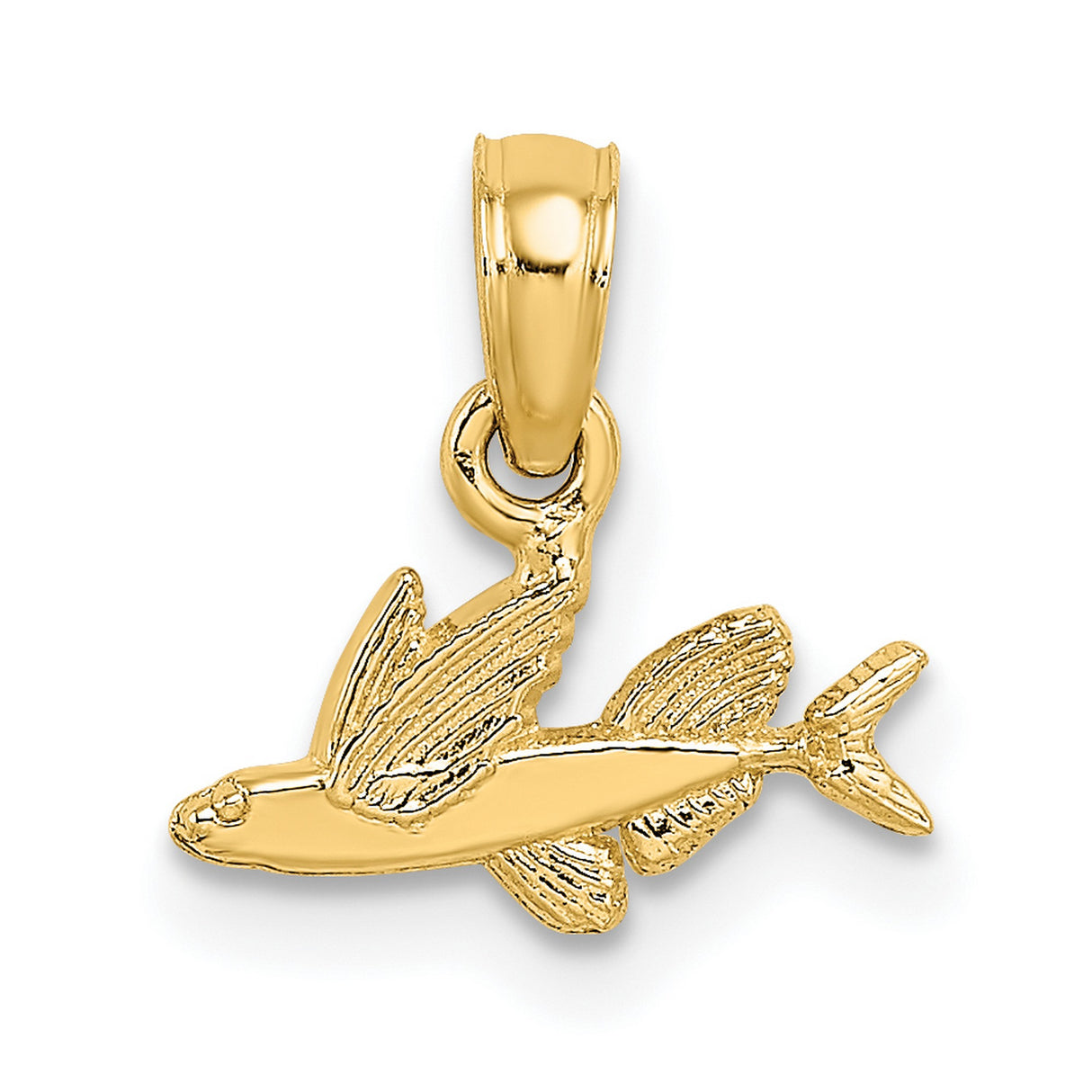 10k Yellow Gold Flying Fish Pendant, Detailed Ocean Animal, Nautical Style for Women or Unisex Wear