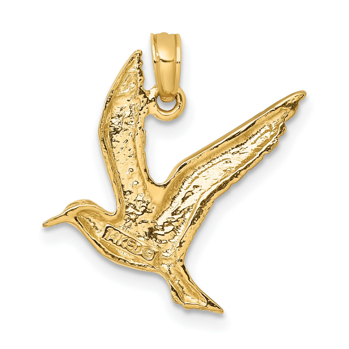 10k Yellow Gold Seagull Pendant, Flying Bird Charm Symbolizing Freedom and Peace