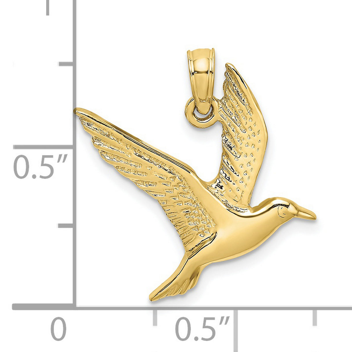 10k Yellow Gold Seagull Pendant, Flying Bird Charm Symbolizing Freedom and Peace