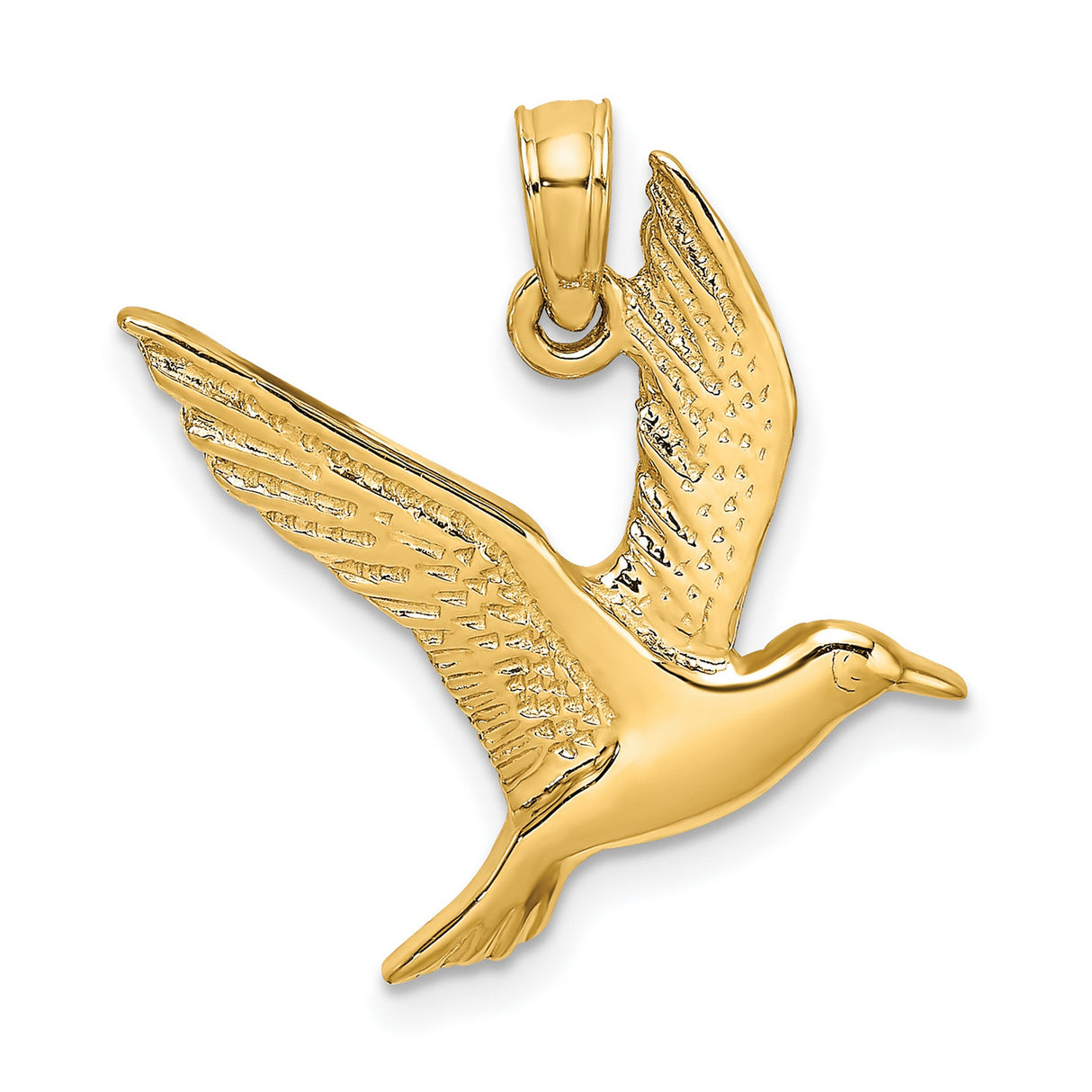 10k Yellow Gold Seagull Pendant, Flying Bird Charm Symbolizing Freedom and Peace
