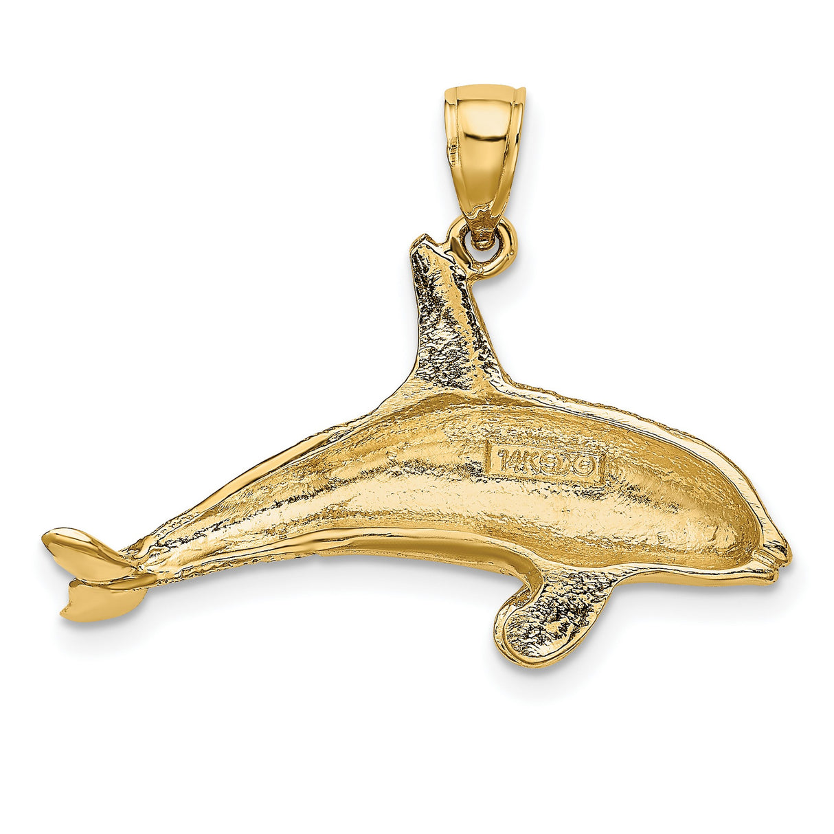 10k Yellow Gold Orca Pendant, Textured Killer Whale Charm with Polished Finish for Women and Unisex Wear