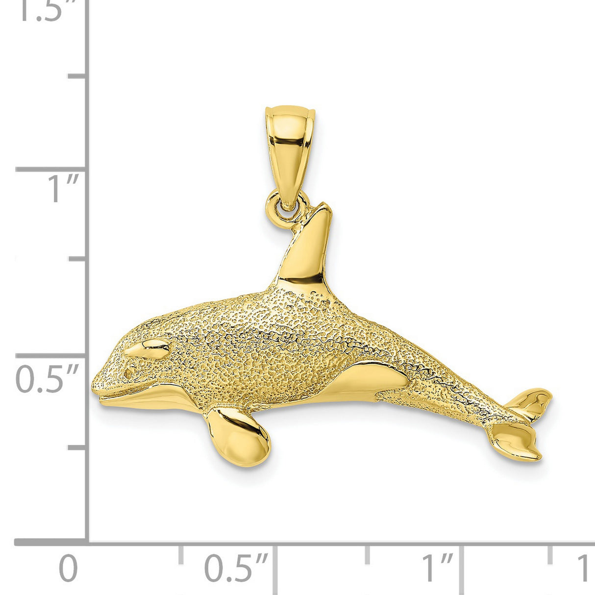 10k Yellow Gold Orca Pendant, Textured Killer Whale Charm with Polished Finish for Women and Unisex Wear