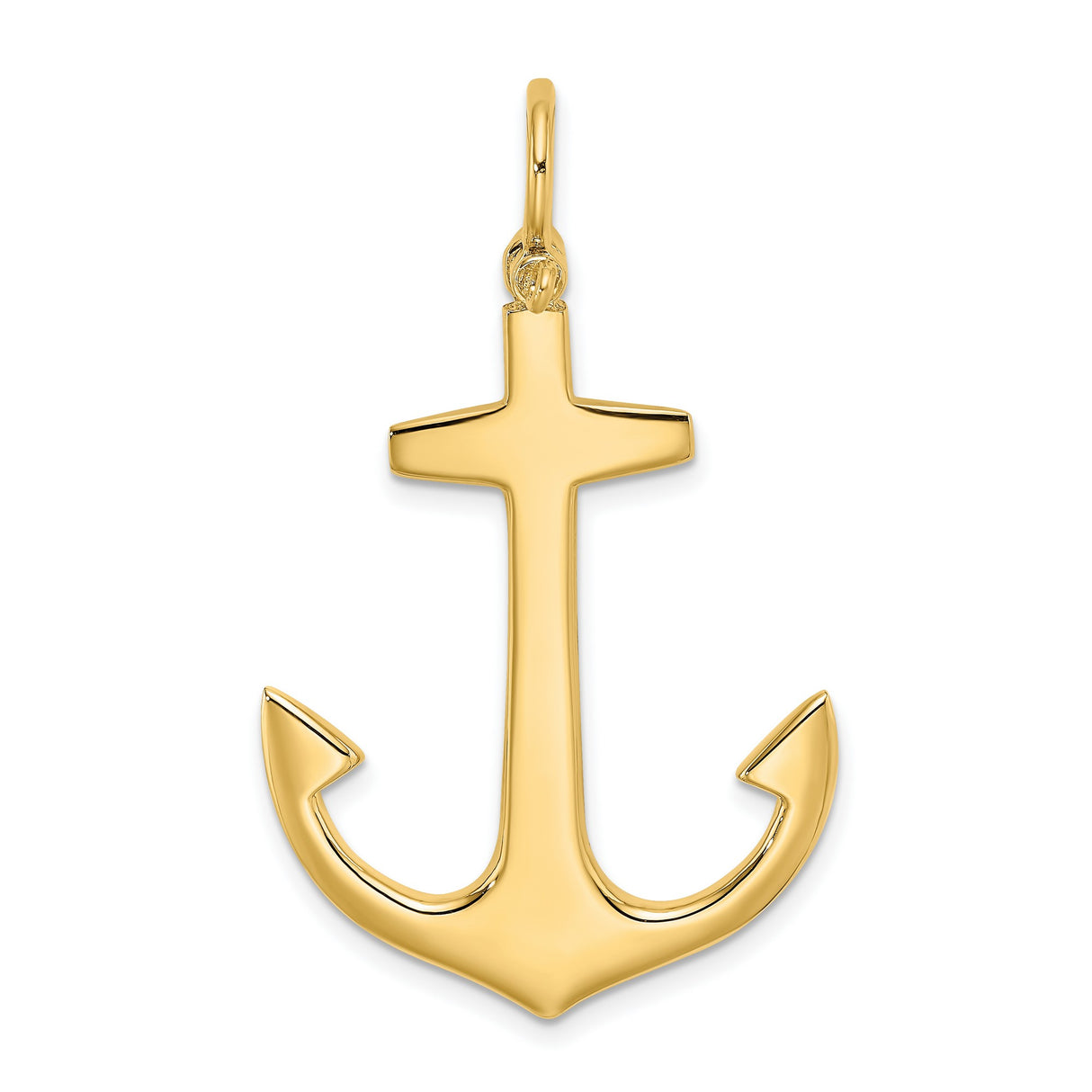 10k Yellow Gold Anchor Pendant, Polished Nautical Cross Design Symbolizing Faith and Hope