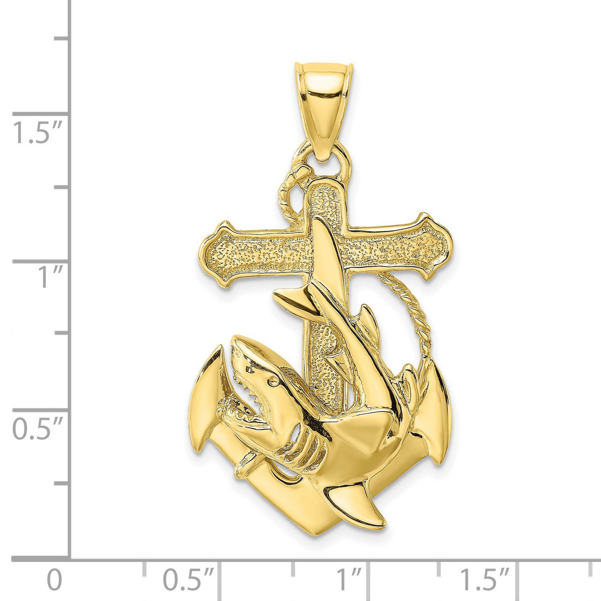 10k Yellow Gold Shark Anchor Pendant with Rope Detail, Nautical Style for Men