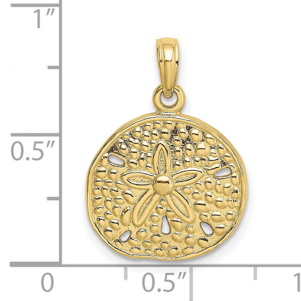 10k Yellow Gold Sand Dollar Pendant with Textured Star Design, Ocean-Inspired Nautical Charm