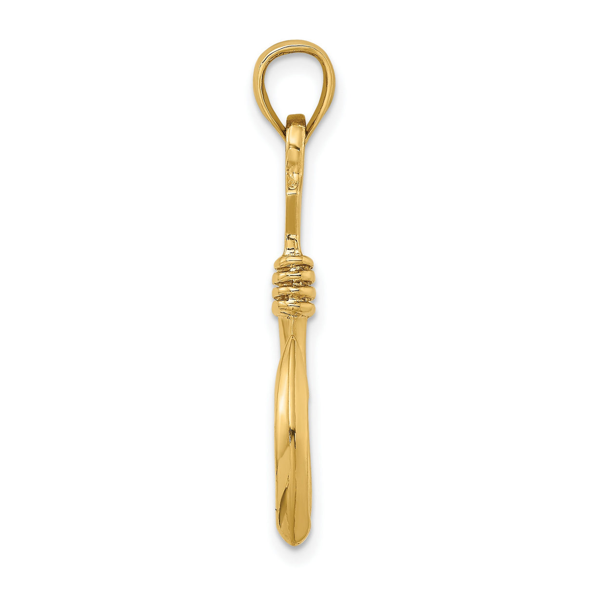 10k Yellow Gold Fish Hook Pendant with Polished Finish and Rope Detail, Nautical Style