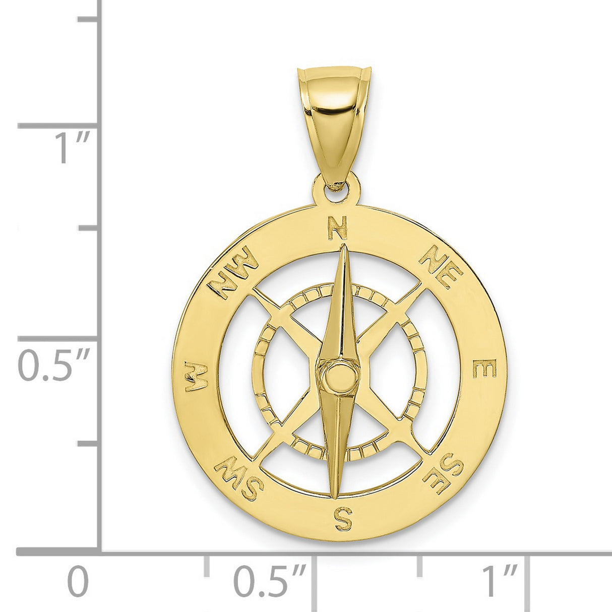 10k Yellow Gold Compass Pendant with Directional Engraving, Nautical Adventure Theme for Men or Unisex