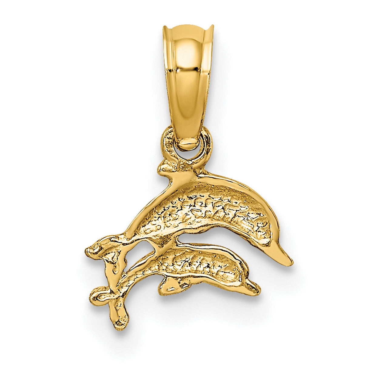 10k Yellow Gold Dolphin Pendant, Jumping Dolphins Ocean Life Nautical Charm for Women or Unisex Wearers