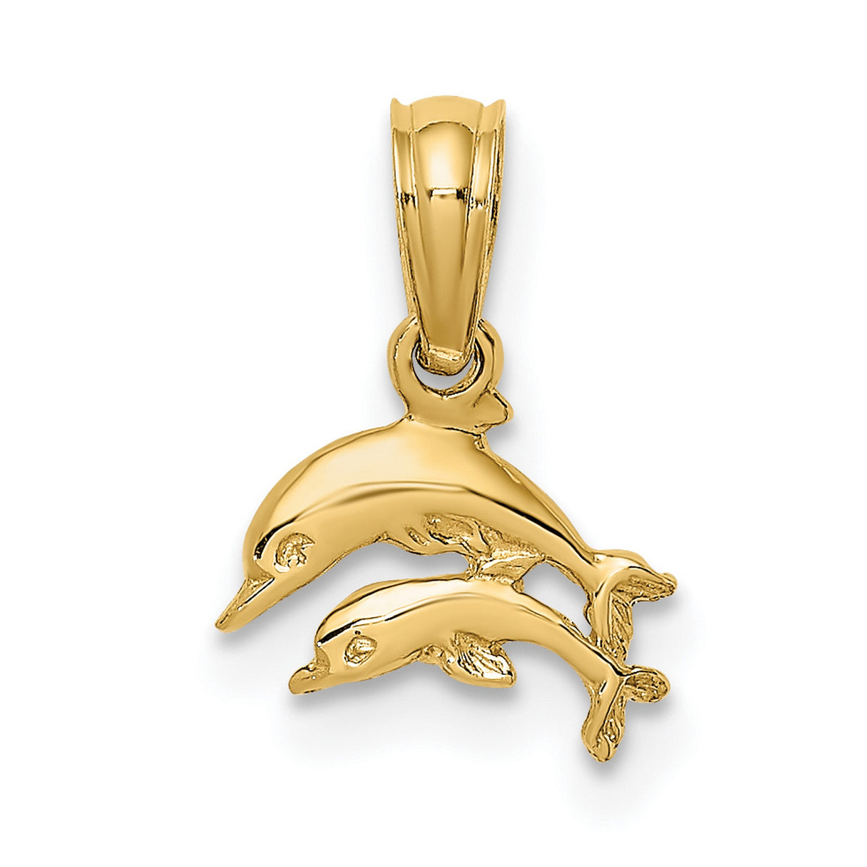 10k Yellow Gold Dolphin Pendant, Jumping Dolphins Ocean Life Nautical Charm for Women or Unisex Wearers