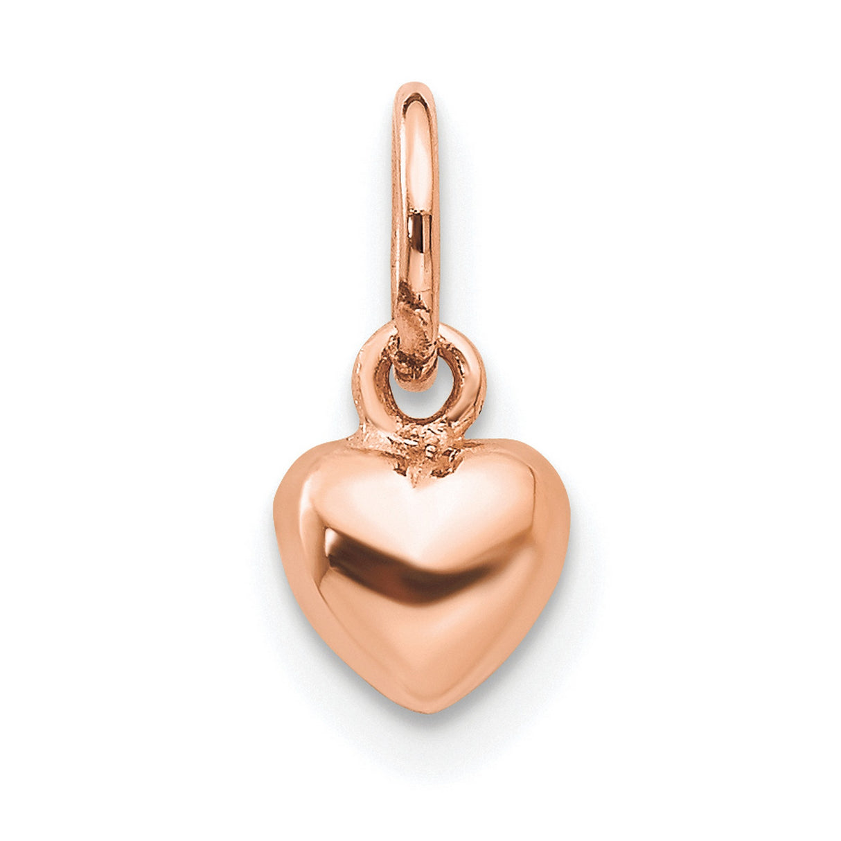 10k Rose Gold Heart Pendant, Polished Puffed Charm, Romantic Jewelry for Women