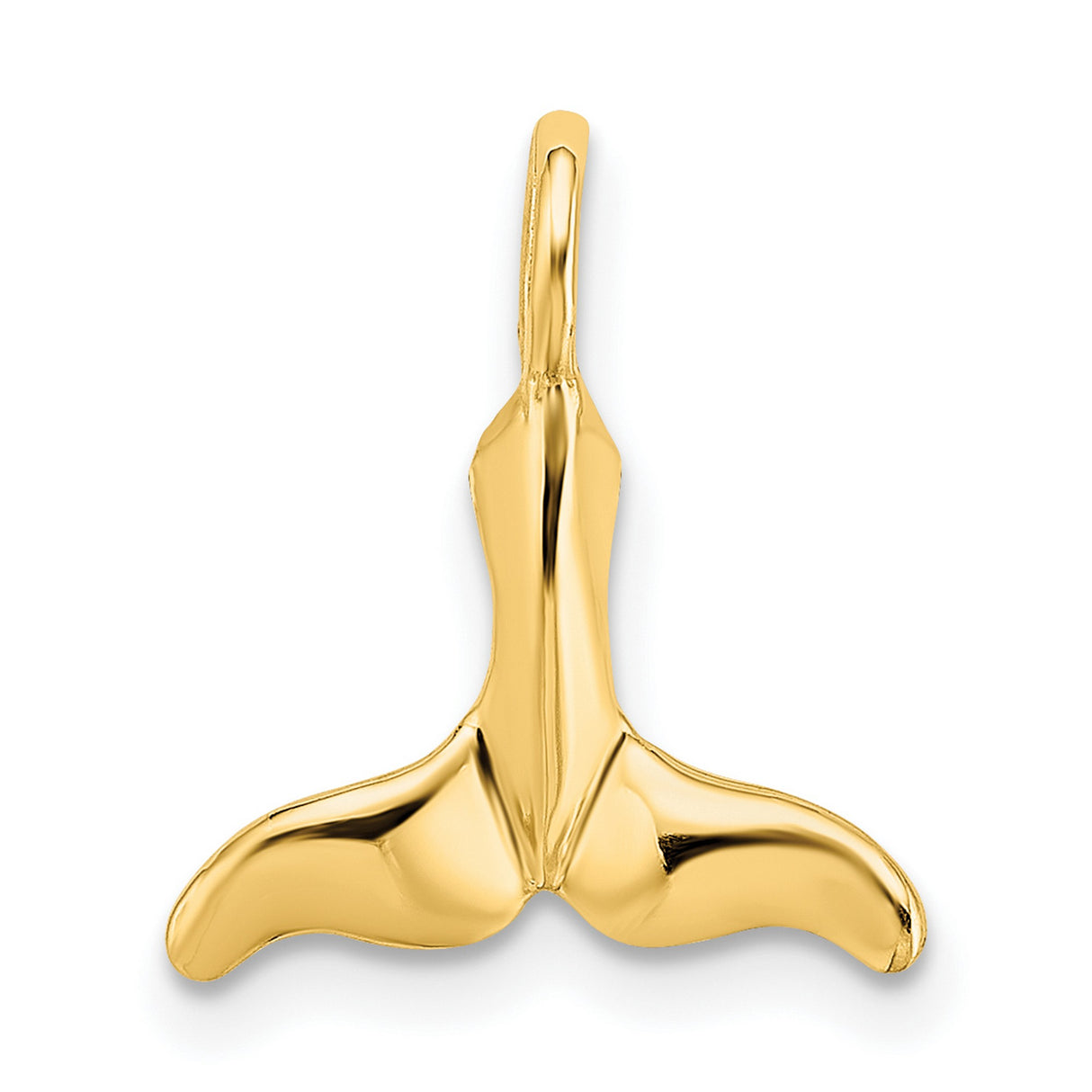 10k Yellow Gold Whale Tail Pendant, Polished Nautical Ocean Symbol for Women or Unisex Wear