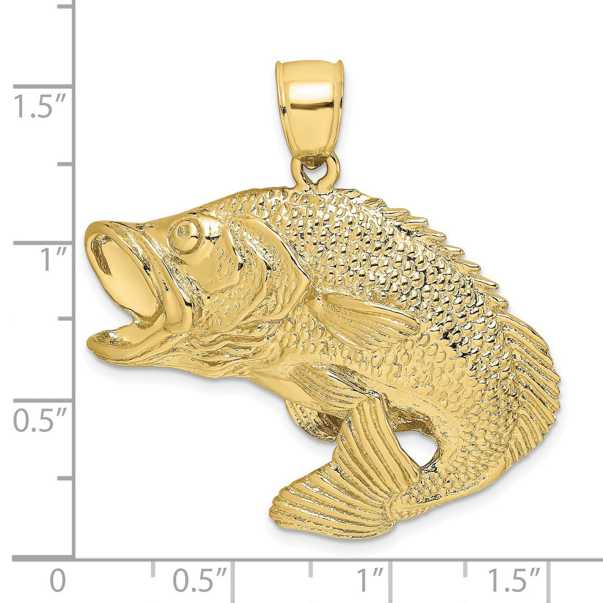 10k Yellow Gold Largemouth Bass Pendant, Realistic Fish Design, Angler Fishing Charm