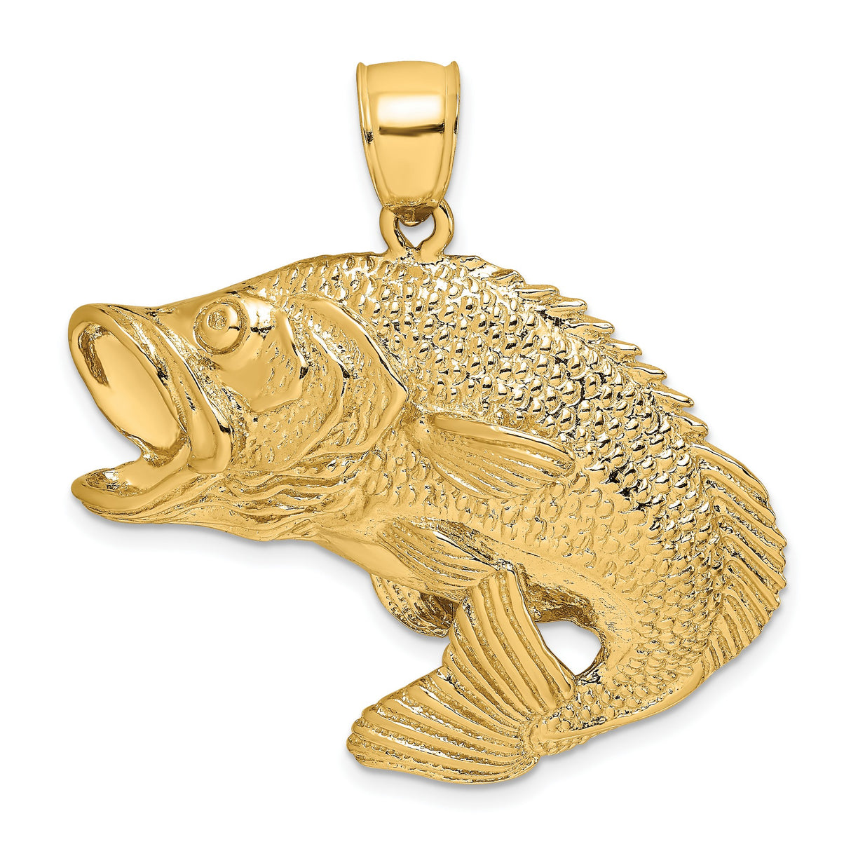 10k Yellow Gold Largemouth Bass Pendant, Realistic Fish Design, Angler Fishing Charm
