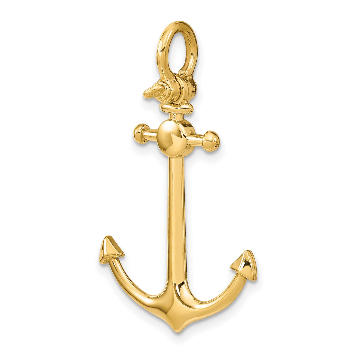 10k Yellow Gold Anchor Pendant, Polished Nautical Design Symbolizing Faith and Hope