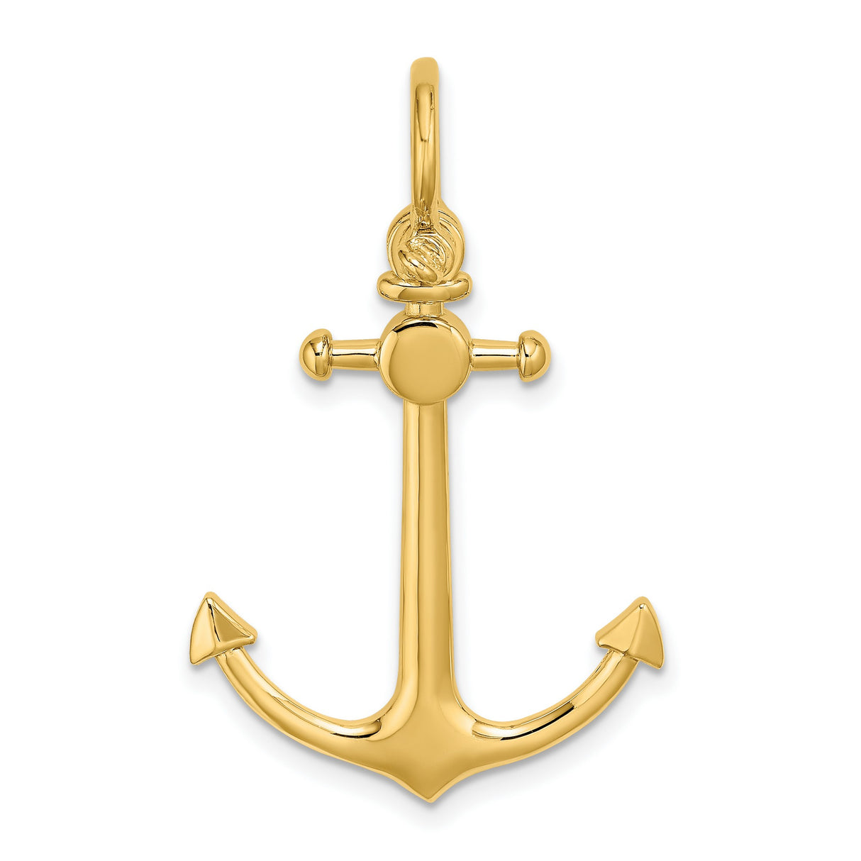10k Yellow Gold Anchor Pendant, Polished Nautical Design Symbolizing Faith and Hope