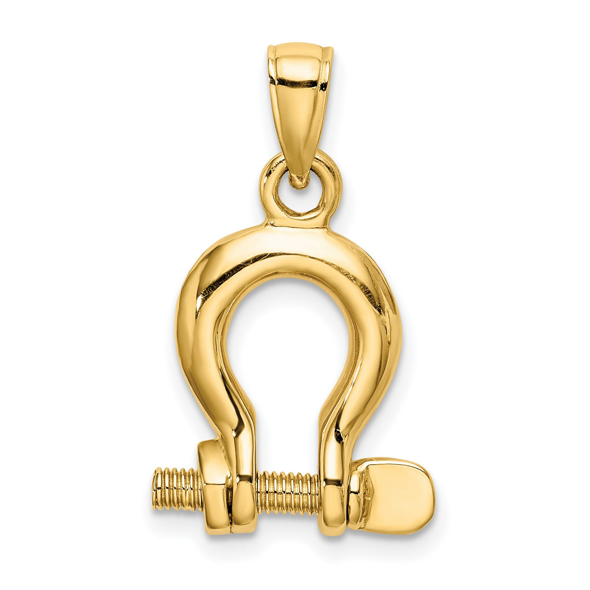 10k Yellow Gold D Shackle Pendant, Nautical Mechanical Link Charm for Men and Unisex