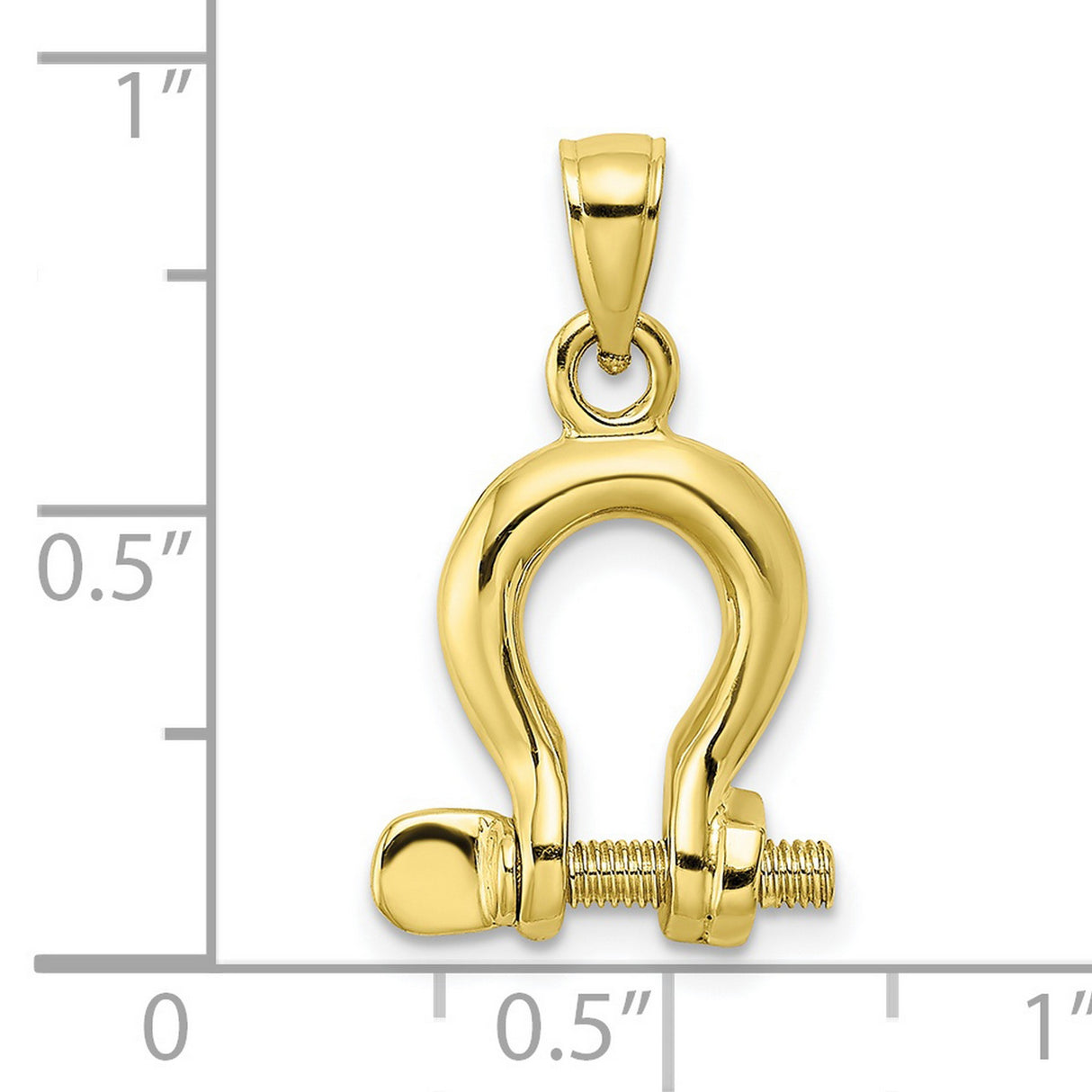 10k Yellow Gold D Shackle Pendant, Nautical Mechanical Link Charm for Men and Unisex