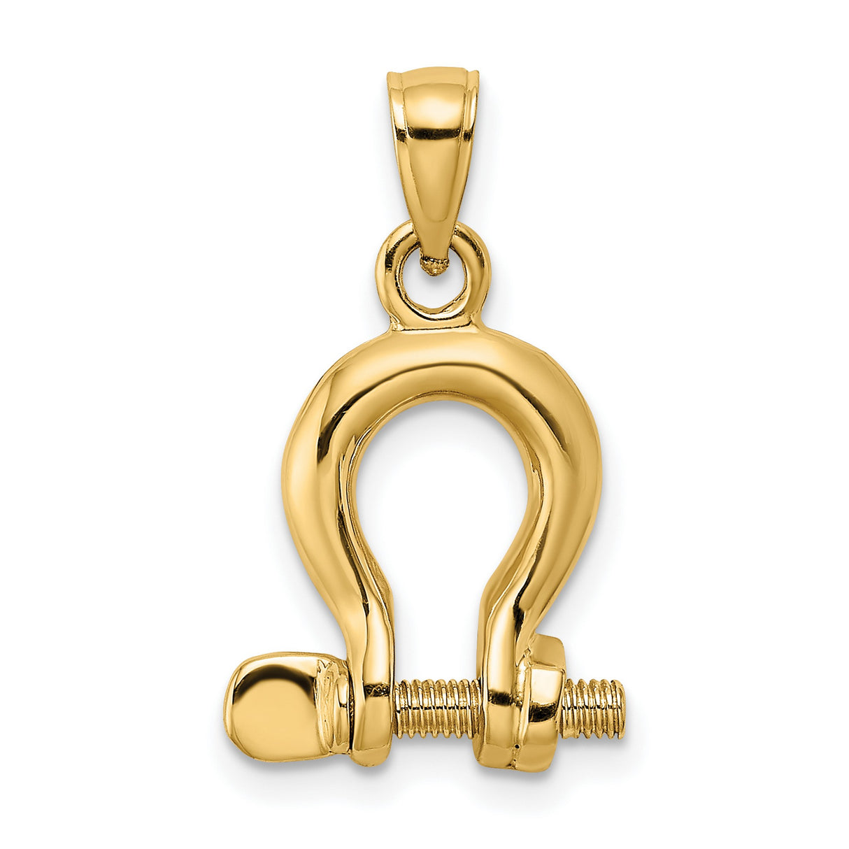 10k Yellow Gold D Shackle Pendant, Nautical Mechanical Link Charm for Men and Unisex