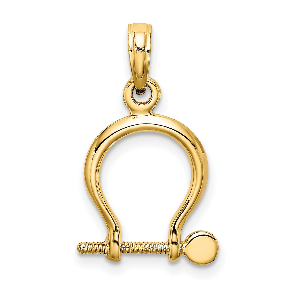 10k Yellow Gold Shackle Pendant, Omega Symbol Charm with Mechanical Nautical Design