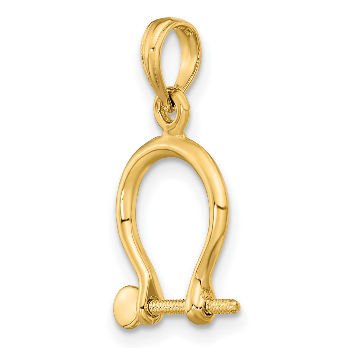 10k Yellow Gold Shackle Pendant, Omega Symbol Charm with Mechanical Nautical Design