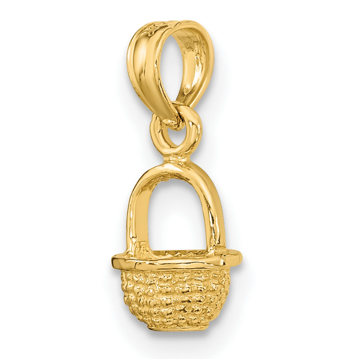 10k Yellow Gold Basket Pendant Charm with Textured Woven Design for Women or Unisex Wear