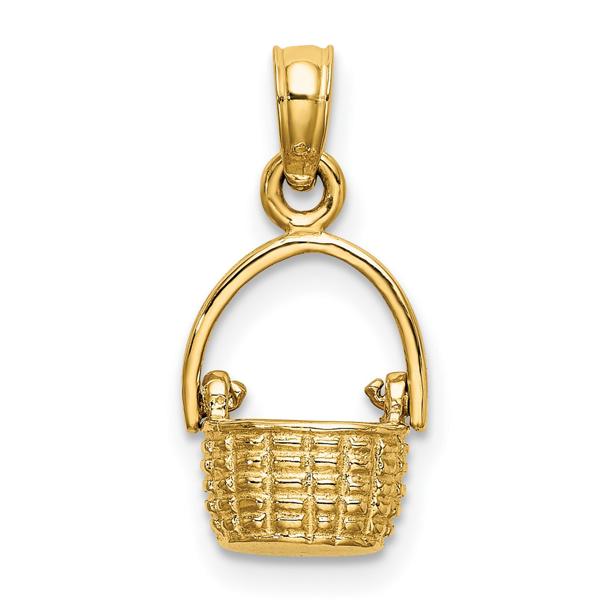 10k Yellow Gold Basket Charm Pendant with Movable Handle and Woven Design