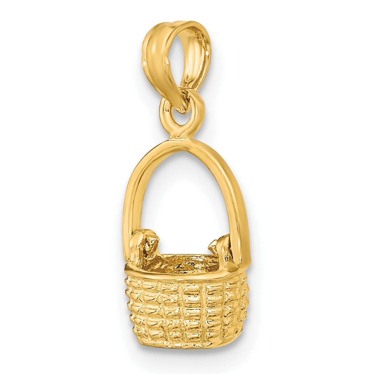 10k Yellow Gold Basket Charm Pendant with Movable Handle and Woven Design