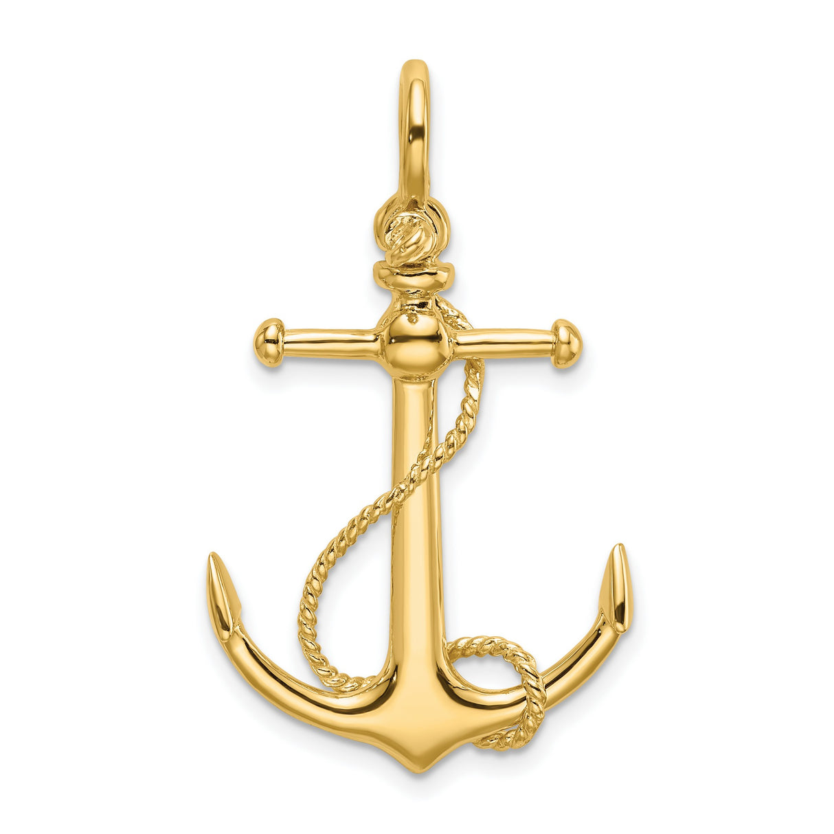 10k Yellow Gold Anchor Pendant with Rope Design, Nautical Christian Symbol