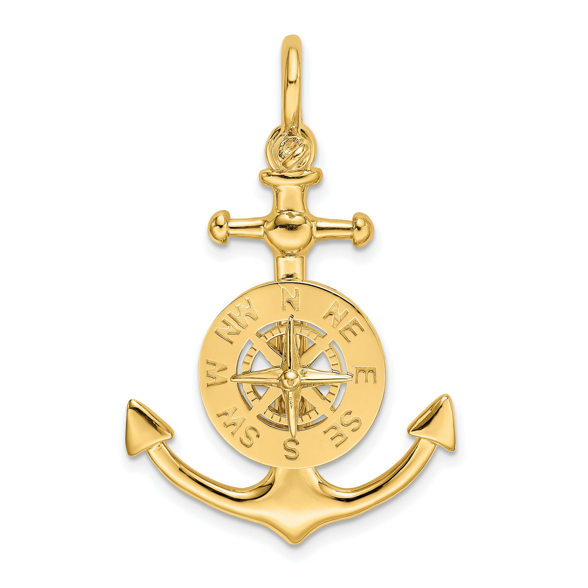 10k Yellow Gold Pendant with Anchor and Compass Rose, Nautical Theme for Men or Unisex Wear