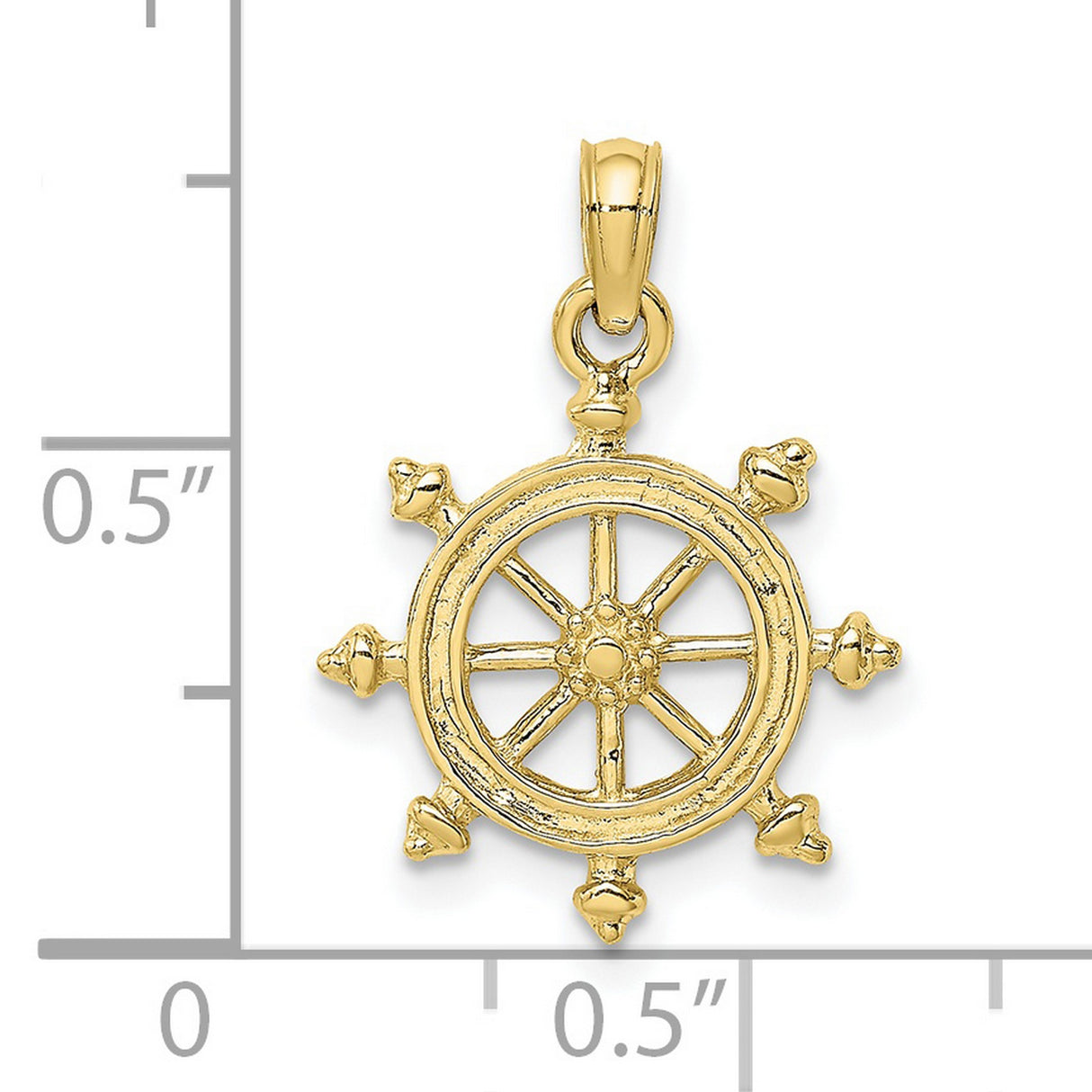 10k Yellow Gold Ship Wheel Pendant, Nautical Helm Charm Symbolizing Guidance and Direction