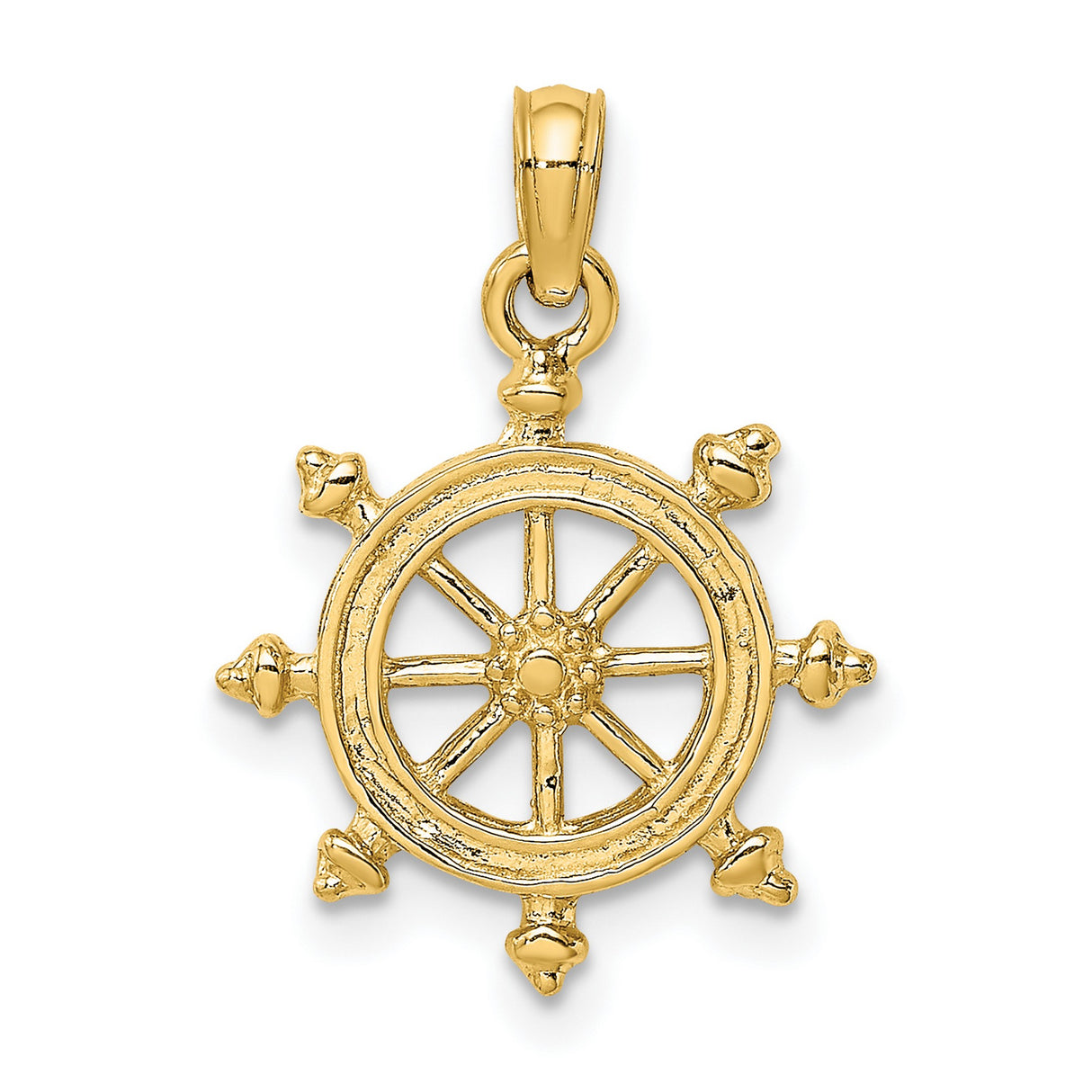 10k Yellow Gold Ship Wheel Pendant, Nautical Helm Charm Symbolizing Guidance and Direction