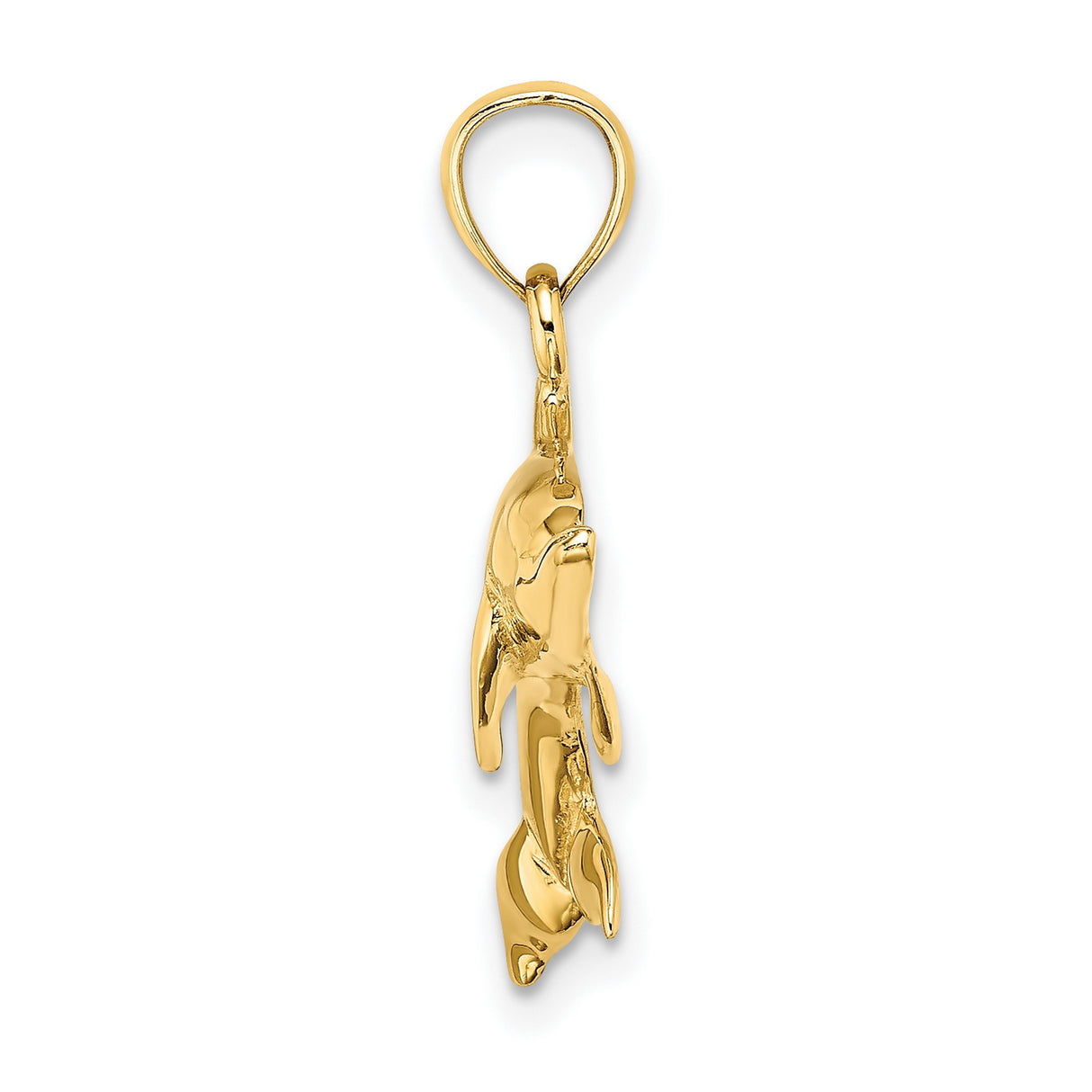 10k Yellow Gold Dolphin Pendant, Sleek Polished Marine Animal Jewelry for Women