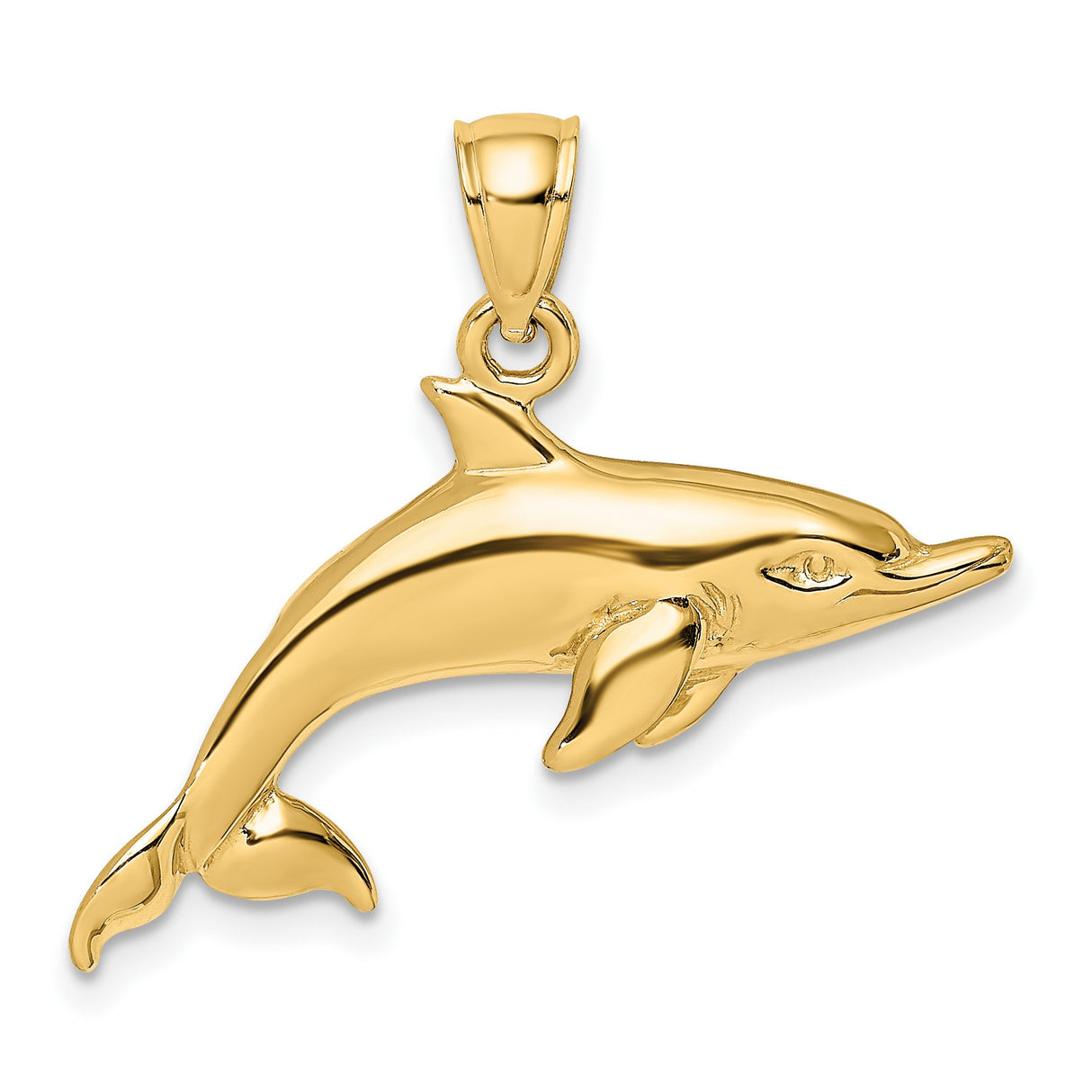 10k Yellow Gold Dolphin Pendant, Sleek Polished Marine Animal Jewelry for Women