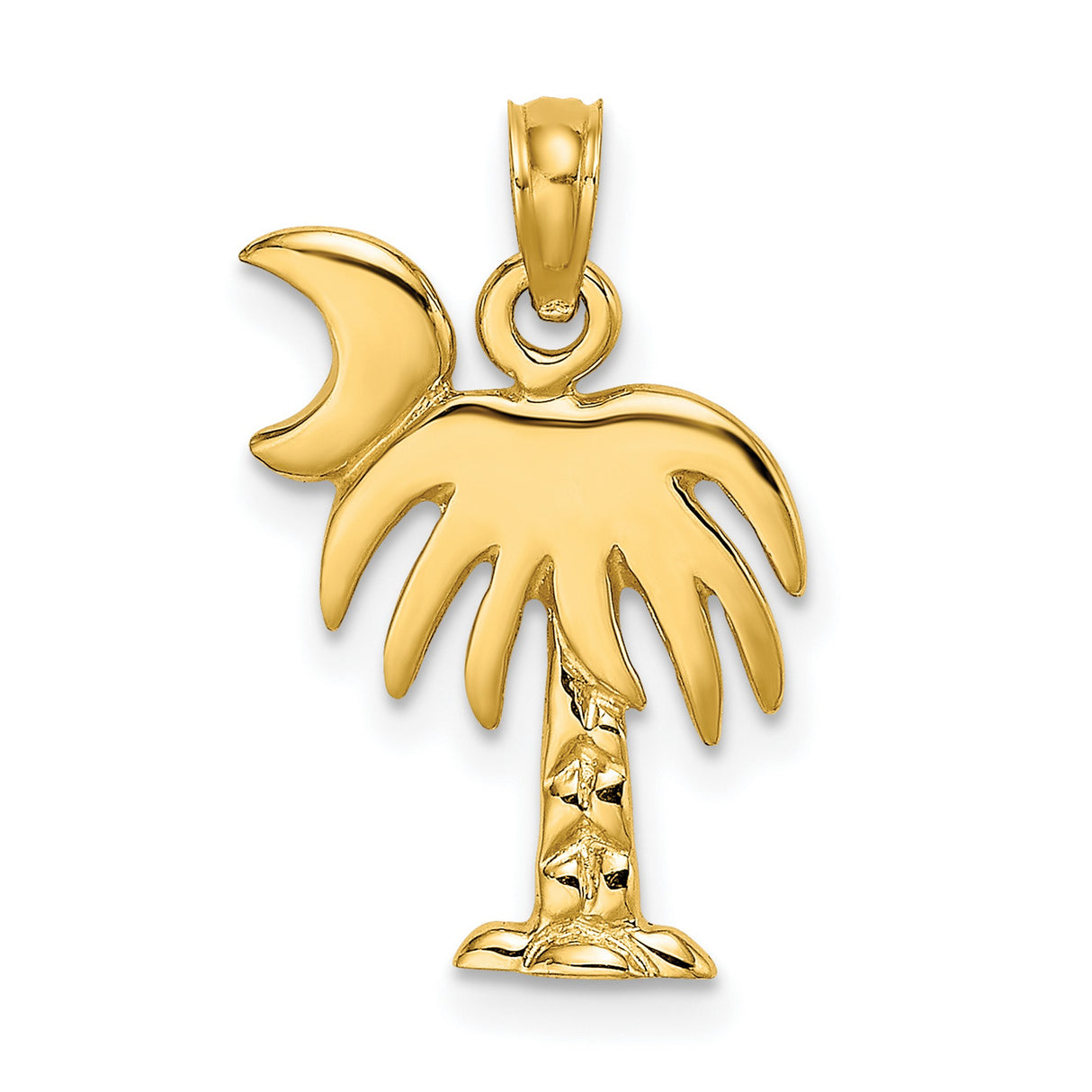 10k Yellow Gold Palm Tree and Crescent Moon Pendant, South Carolina Symbol Charm