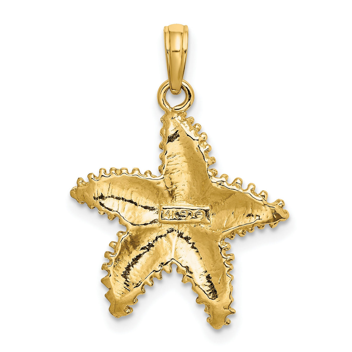 10k Yellow Gold Starfish Pendant with Textured Detailing, Nautical Marine Life Charm