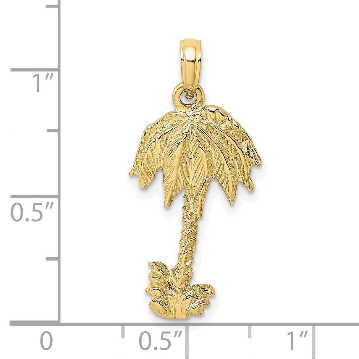 10k Yellow Gold Palm Tree Pendant, Textured Tropical Design, Beach Vacation Theme Jewelry