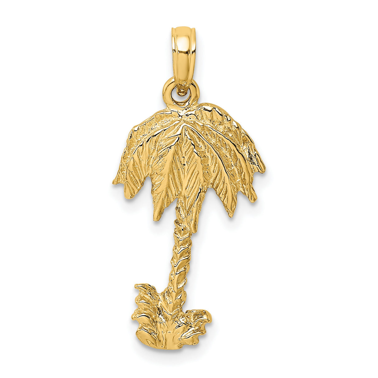 10k Yellow Gold Palm Tree Pendant, Textured Tropical Design, Beach Vacation Theme Jewelry
