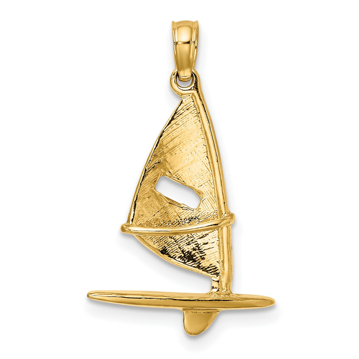10k Yellow Gold Windsurfing Pendant with Textured Sailboard Design, Nautical Ocean Charm