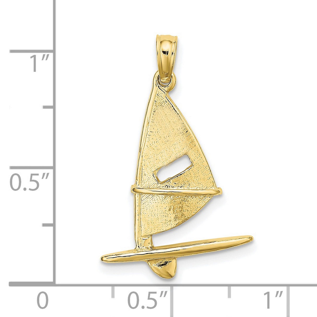 10k Yellow Gold Windsurfing Pendant with Textured Sailboard Design, Nautical Ocean Charm