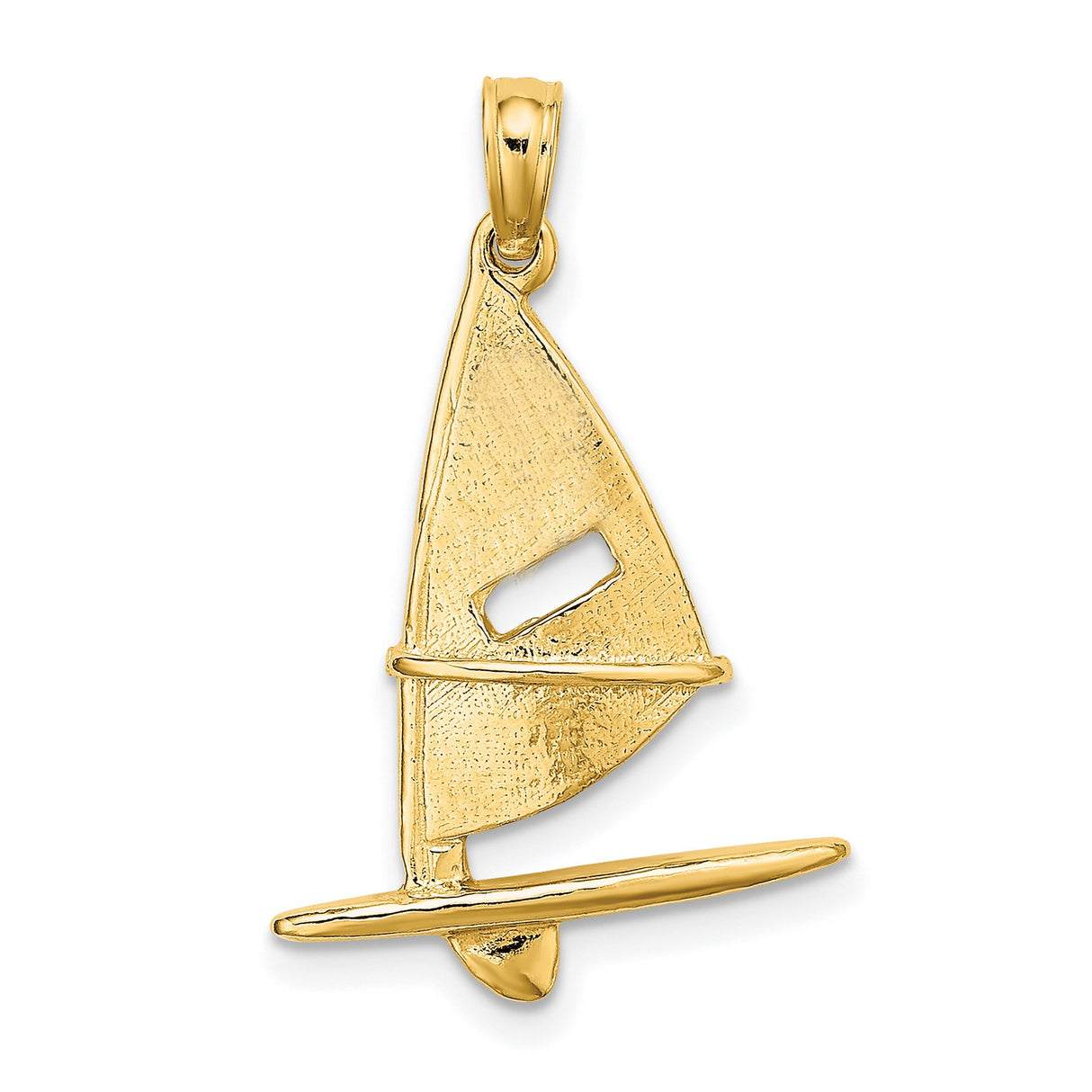 10k Yellow Gold Windsurfing Pendant with Textured Sailboard Design, Nautical Ocean Charm