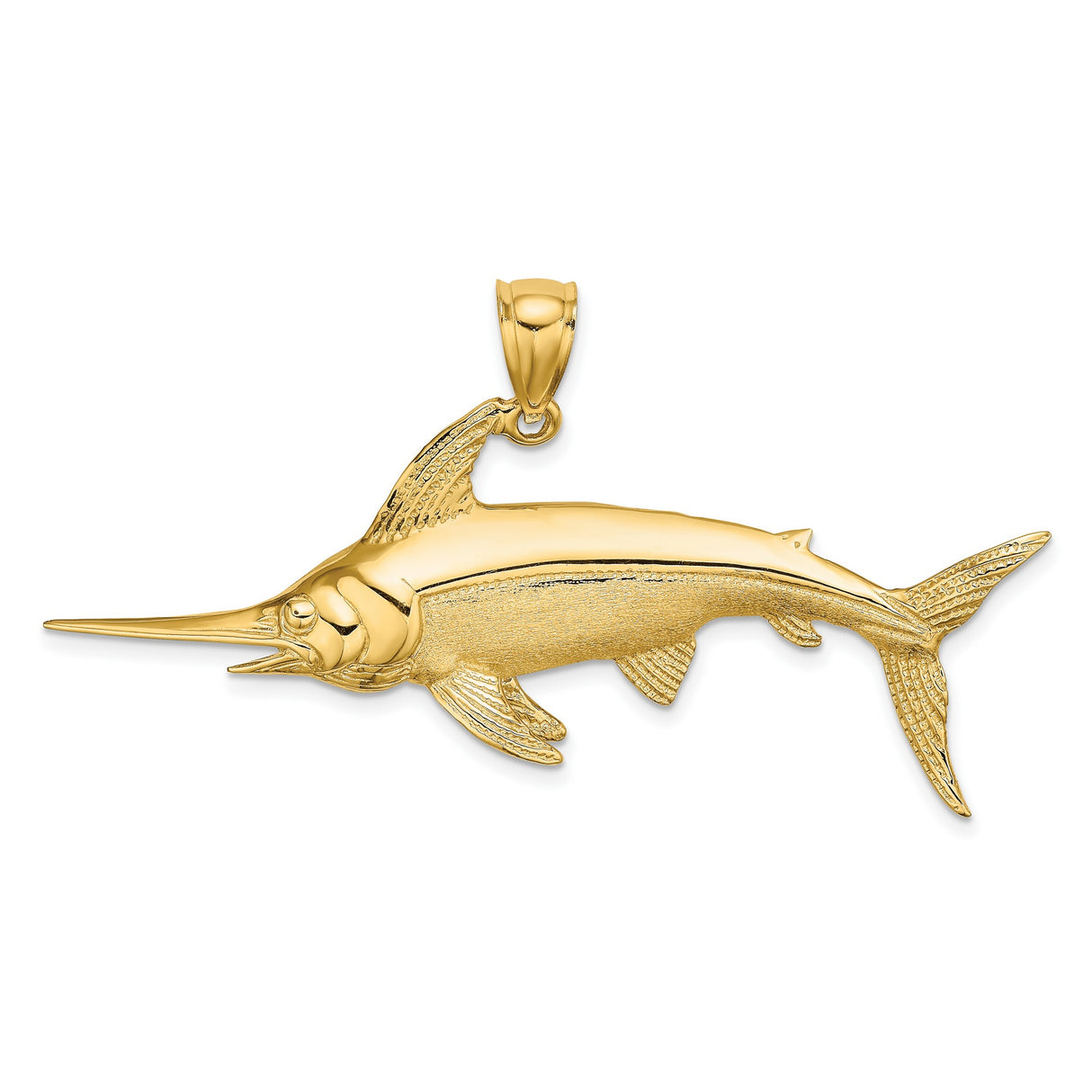 10k Yellow Gold Swordfish Pendant, Detailed Nautical Design, Ocean Adventure Style for Men or Unisex