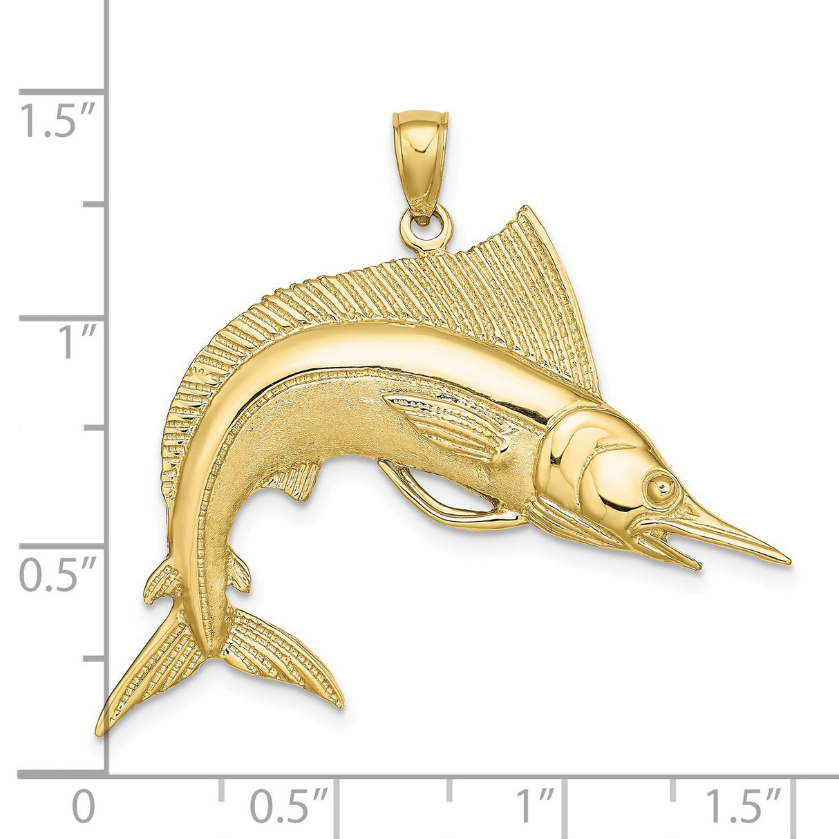 10k Yellow Gold Marlin Fish Pendant, Nautical Charm for Men, Ocean Sportfishing Theme