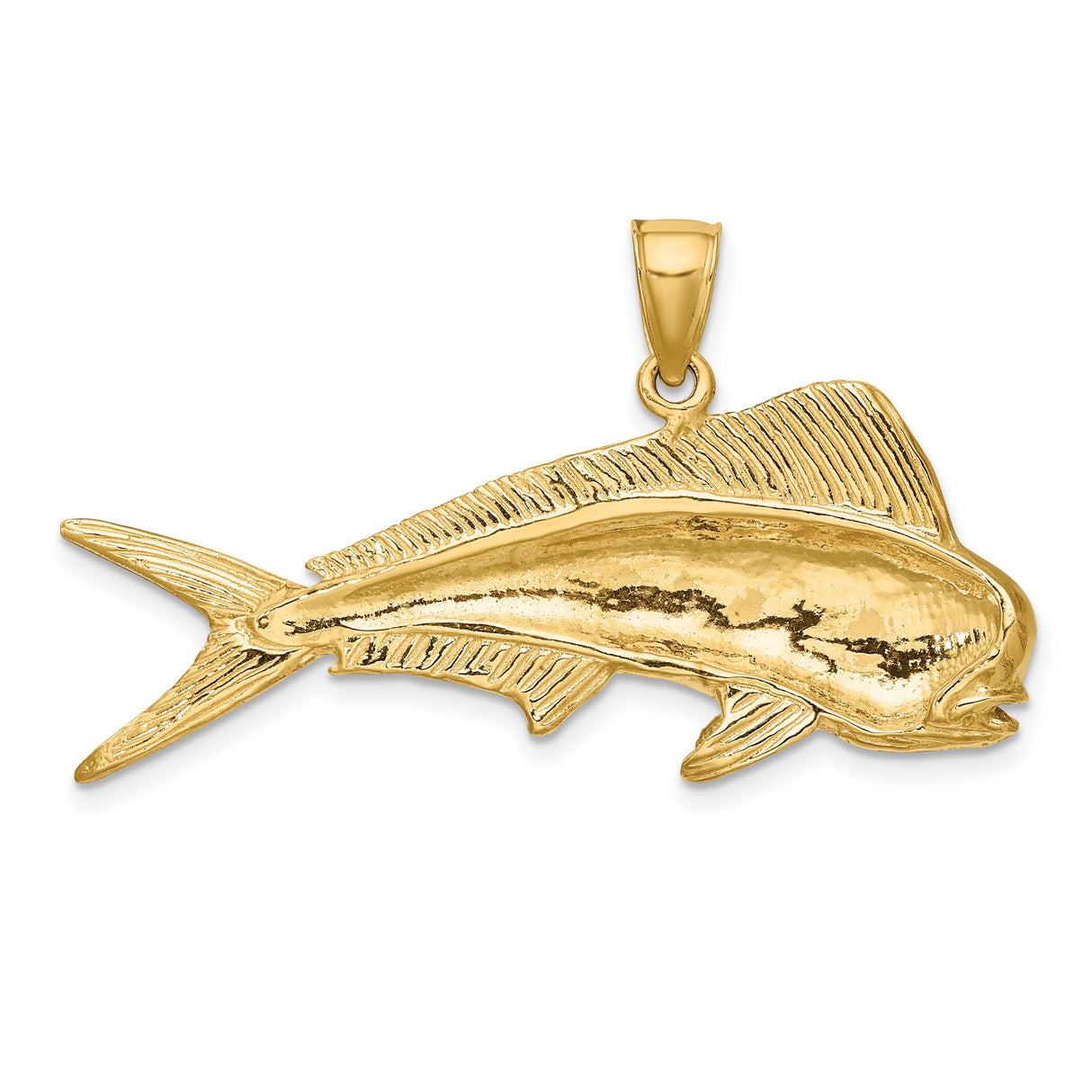 10k Yellow Gold Mahi Mahi Fish Pendant, Nautical Marine Life Charm for Men or Unisex