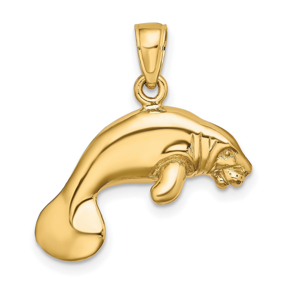 10k Yellow Gold Manatee Pendant with Detailed Sea Cow Design, Nautical Ocean Animal Charm