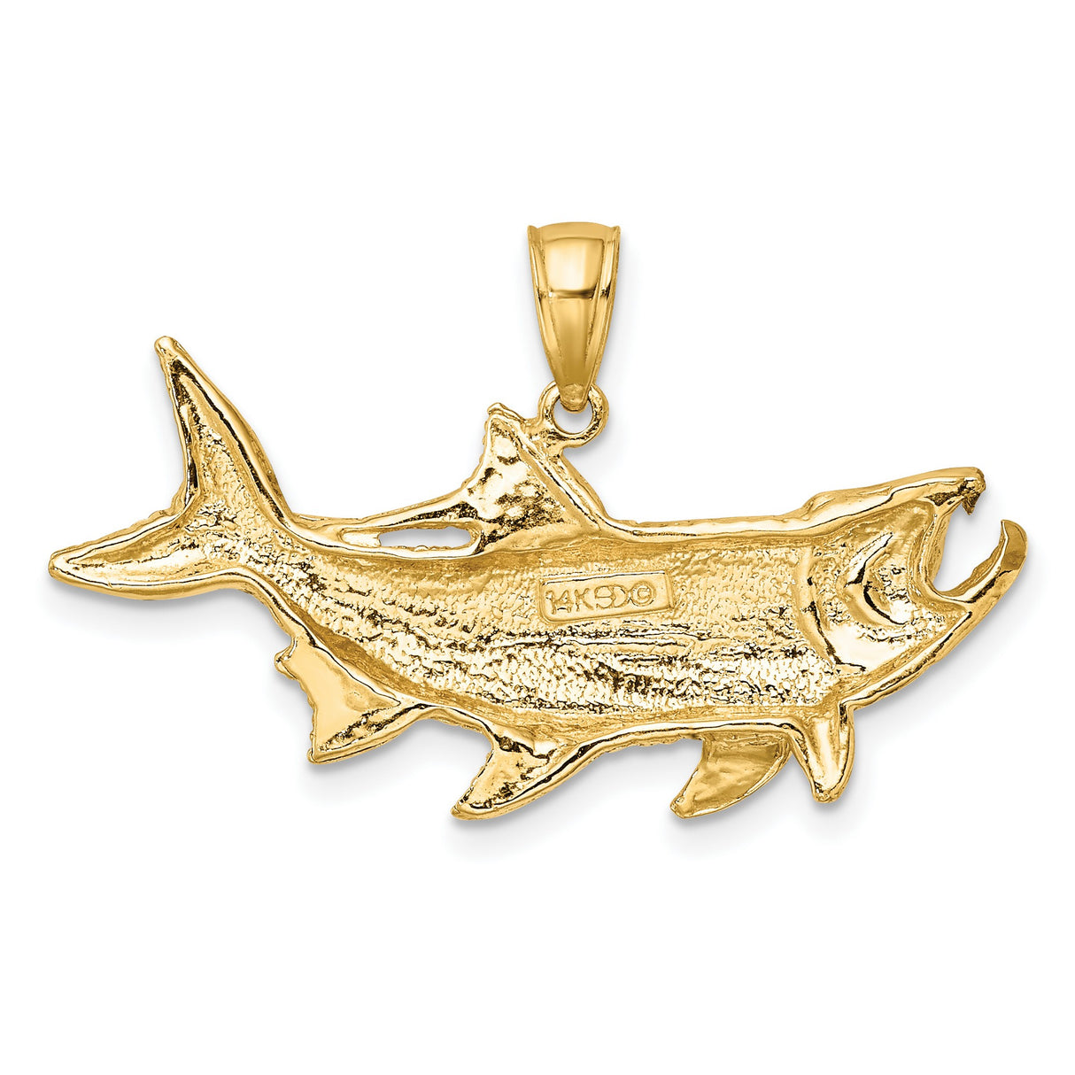 10k Yellow Gold Tarpon Pendant with Open Mouth Design, Ocean-Inspired Fish Charm for Men